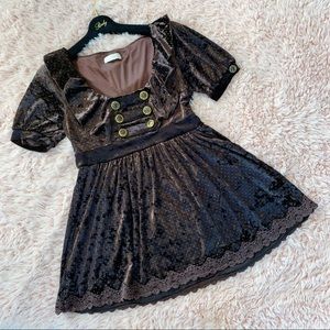 Liz Lisa Crushed Velvet Dotted Brown Tunic Top